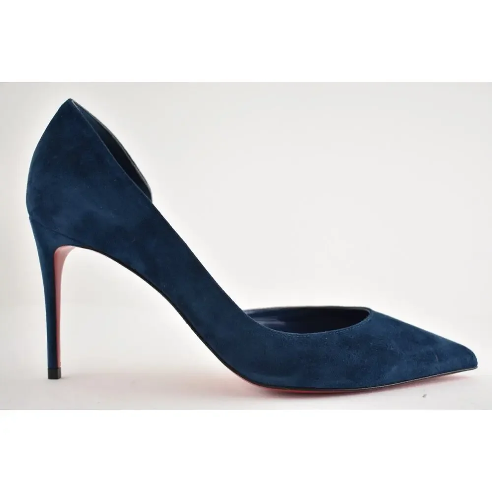 Christian Louboutin Iriza 85 Last Night Navy Blue Suede D'orsay Heel Pump 39.5